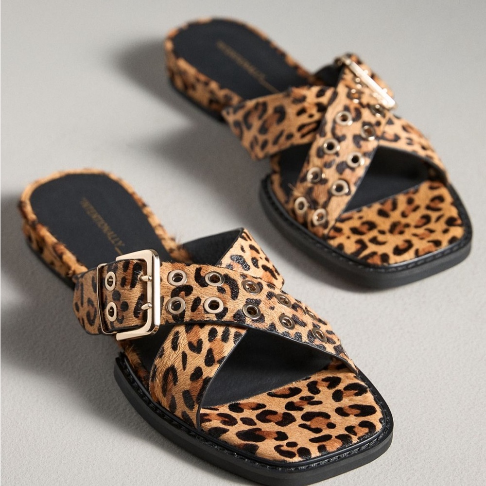 INTENTIONALLY BLANK Leopard Print Sandals with Buckle